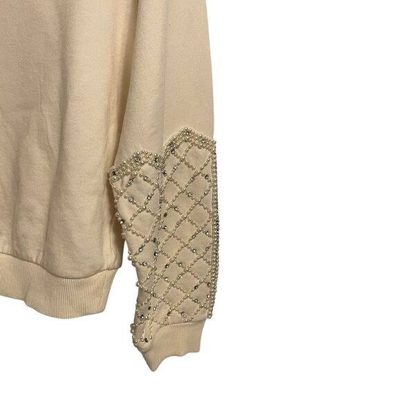 Express White Pearl Beaded Sleeve Sweatshirt Size XS NWT - Picture 2 of 6